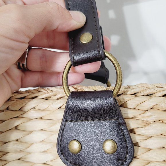 Retro Floral Shoulder Bag Woven Straw Dual Handle Lined Tropical Hawaiian Wicker - Picture 3 of 11